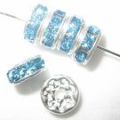 20 Swarovski Rhinestone Rondelle 8mm Silver/ Aqua (F)