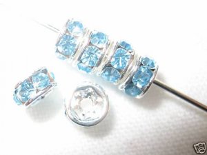 20 Swarovski Rhinestone Rondelles 4mm Silver / Aqua