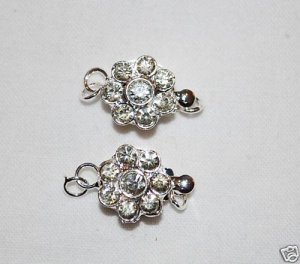 6 12mm Silver Rhinestone Flower Necklace Clasps - K42