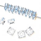 20 Swarovski Squaredelle Beads 6x6mm Silver/Lt Sapphire