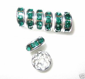 20 Swarovski Rondelles 8mm Silver / Emerald   SR807