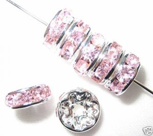 20 Swarovski Rondelles 8mm Silver/Light Rose Pink SR811