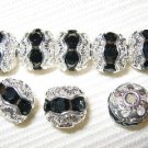 12 10mm Swarovski Rhinestone Bead Silver/Jet Black