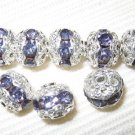12 10mm Swarovski Rhinestone Bead Silver/Light Amethyst