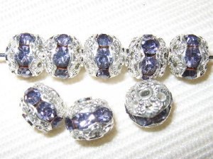 12 10mm Swarovski Rhinestone Bead Silver/Light Amethyst