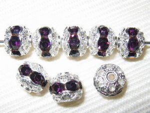 12 10mm Swarovski Rhinestone Beads Silver/Amethyst