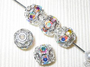 12 10mm Swarovski Rhinestone Beads Silver/Crystal AB