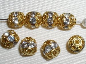 12 8mm Swarovski Rhinestone Beads Gold/Crystal  RH802