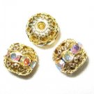 12 8mm Swarovski Rhinestone Beads Gold/Crystal AB RH804