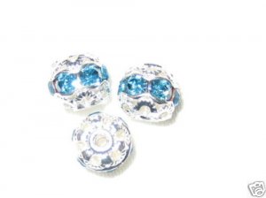12 6mm Swarovski Rhinestone Beads Silver/Aquamarine