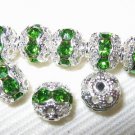 12 6mm Swarovski Rhinestone Beads Silver/Peridot  RH615