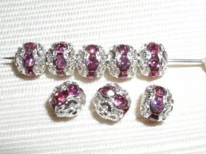 12 6mm Swarovski Rhinestone Beads Silver/Rose Pink