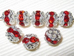 12 6mm Swarovski Rhinestone Beads Silver/Ruby  RH617