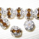 12 6mm Swarovski Rhinestone Beads Silver/Topaz  RH621