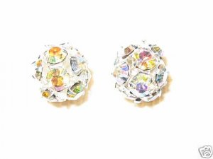 8 12mm Rhinestone Filigree Ball Silve/Crystal AB RB1203