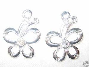 4 Swarovski Butterfly Pendants Silver/Crystal  T40