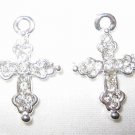 4 Swarovski Cross Pendants 15x18mm Silver/Crystal  T37