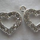4 Swarovski Heart Pendants 14x16mm Silver/Crystal  T36