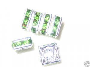 20 Swarovski Squaredelle Beads 5x5mm Silver/Peridot