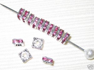 20 Swarovski Squaredelles 5x5mm Silver/Rose Pink
