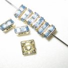 20 Swarovski Squaredelles 6x6mm Gold/Light Sapphire