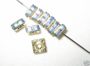 20 Swarovski Squaredelles 6x6mm Gold/Light Sapphire