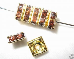 20 Swarovski Squaredelles 6x6mm Gold/Smoke Topaz