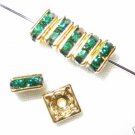 20 Swarovski Squaredelles Spacers 6x6mm Gold / Emerald