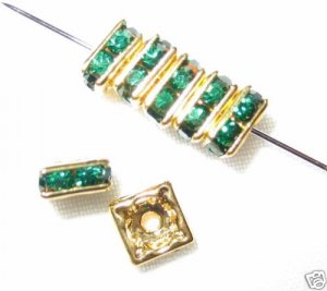 20 Swarovski Squaredelles Spacers 6x6mm Gold / Emerald