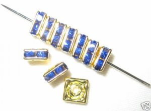 20 Swarovski Squaredelles Spacers 6x6mm Gold /Sapphire
