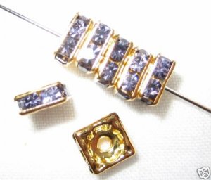 20 Swarovski Squaredelles Spacers 6x6mm Gold /Tanzanite