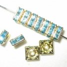 20 Swarovski Squaredelles Spacers 6x6mm Gold/Aquamarine