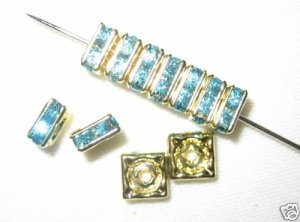 20 Swarovski Squaredelles Spacers 6x6mm Gold/Aquamarine