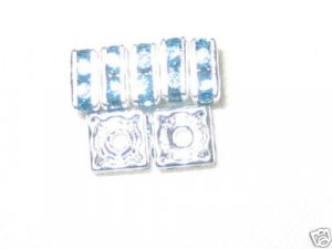 20 Swarovski Squaredelles Beads 6x6mm Silver/Aquamarine