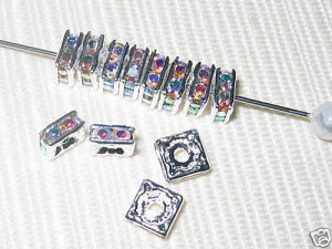 20 Swarovski Squaredelles Beads 6x6mm Silver/Crystal AB