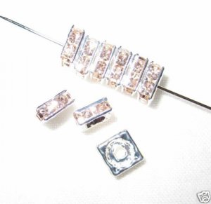 20 Swarovski Squaredelles Spacers 6x6mm Silver/Lt Peach