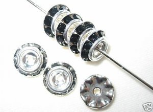 10 Swarovski Rondelle Buttom 10mm Silver / Jet CM1009