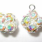 4 Swarovski Cubic Pendant 10x10mm Silver/Crystal AB T6
