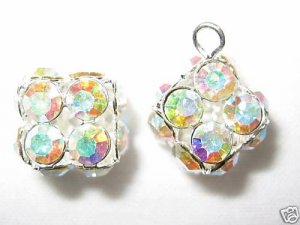 4 Swarovski Cubic Pendant 10x10mm Silver/Crystal AB T6
