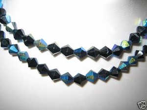 2  Strands 6mm Genuine Crystal Bead Bicone Jet Black AB