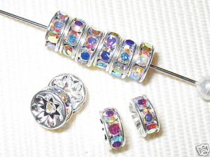 100 Swarovski Rondelles 7mm Silver/Crystal AB -  SR703