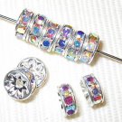 100 Swarovski Rondelles 8mm Silver / Crystal AB - SR803