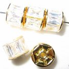 8 Zircon Gemstone Spacer Bead 9mm Gold/Crystal AS8