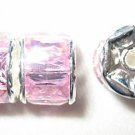 4 Zircon Gemstone Spacer Beads 9mm Silver/Rose Pink AS1