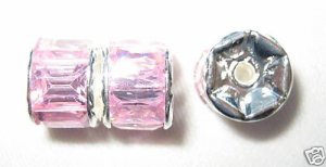 4 Zircon Gemstone Spacer Beads 9mm Silver/Rose Pink AS1