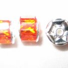 4 Zircon Gemstone Spacer Beads 9mm Silver/Orange  AS3