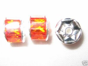 4 Zircon Gemstone Spacer Beads 9mm Silver/Orange  AS3