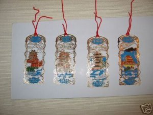 4 Chinese Cloisonne Tower Bookmarks. B12