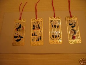 4 Chinese Cloisonne Pandas Bookmarks. B9