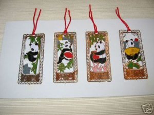 4 Chinese Cloisonne Panda Bookmarks. B11